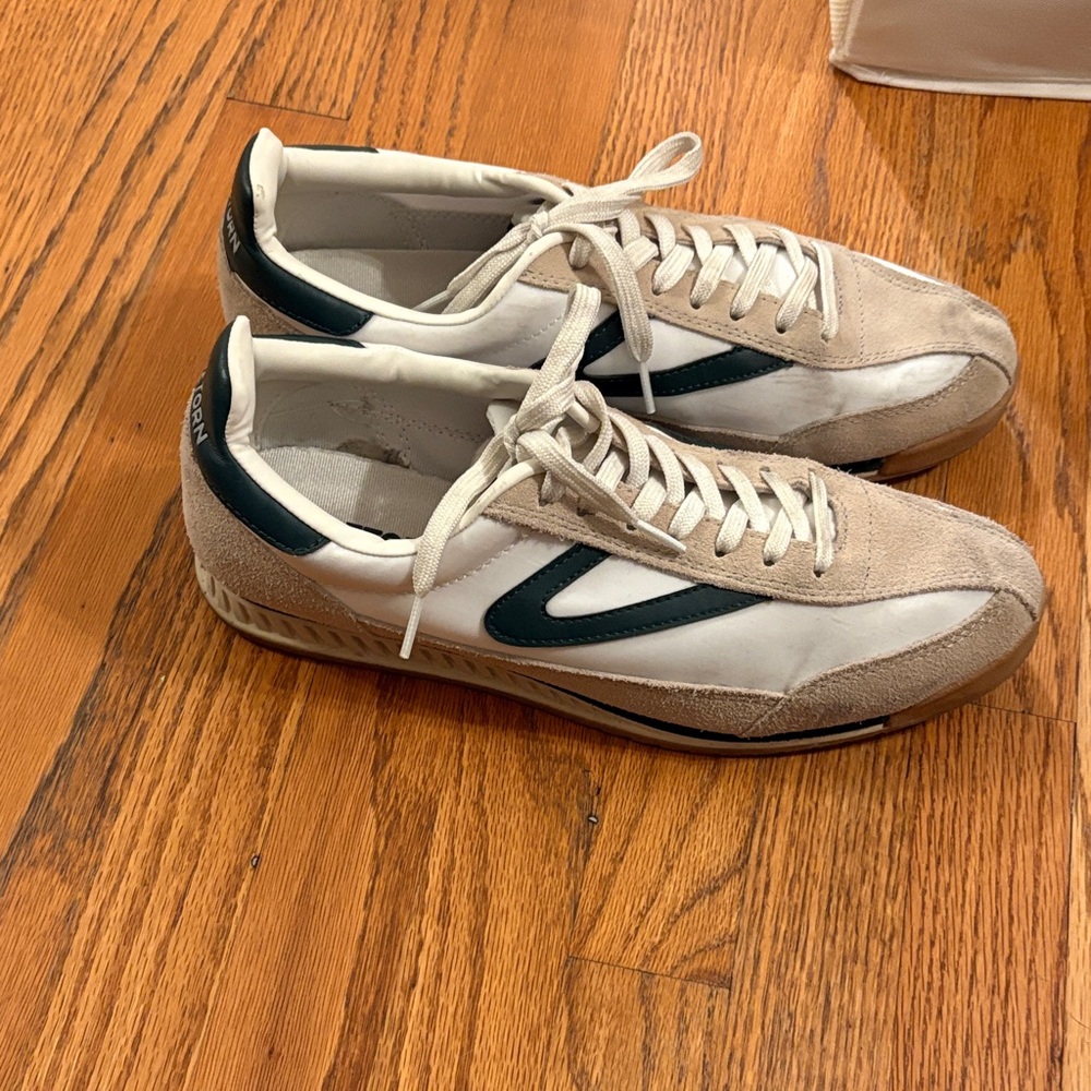 Tretorn White and Tan Sneakers with Black Accents